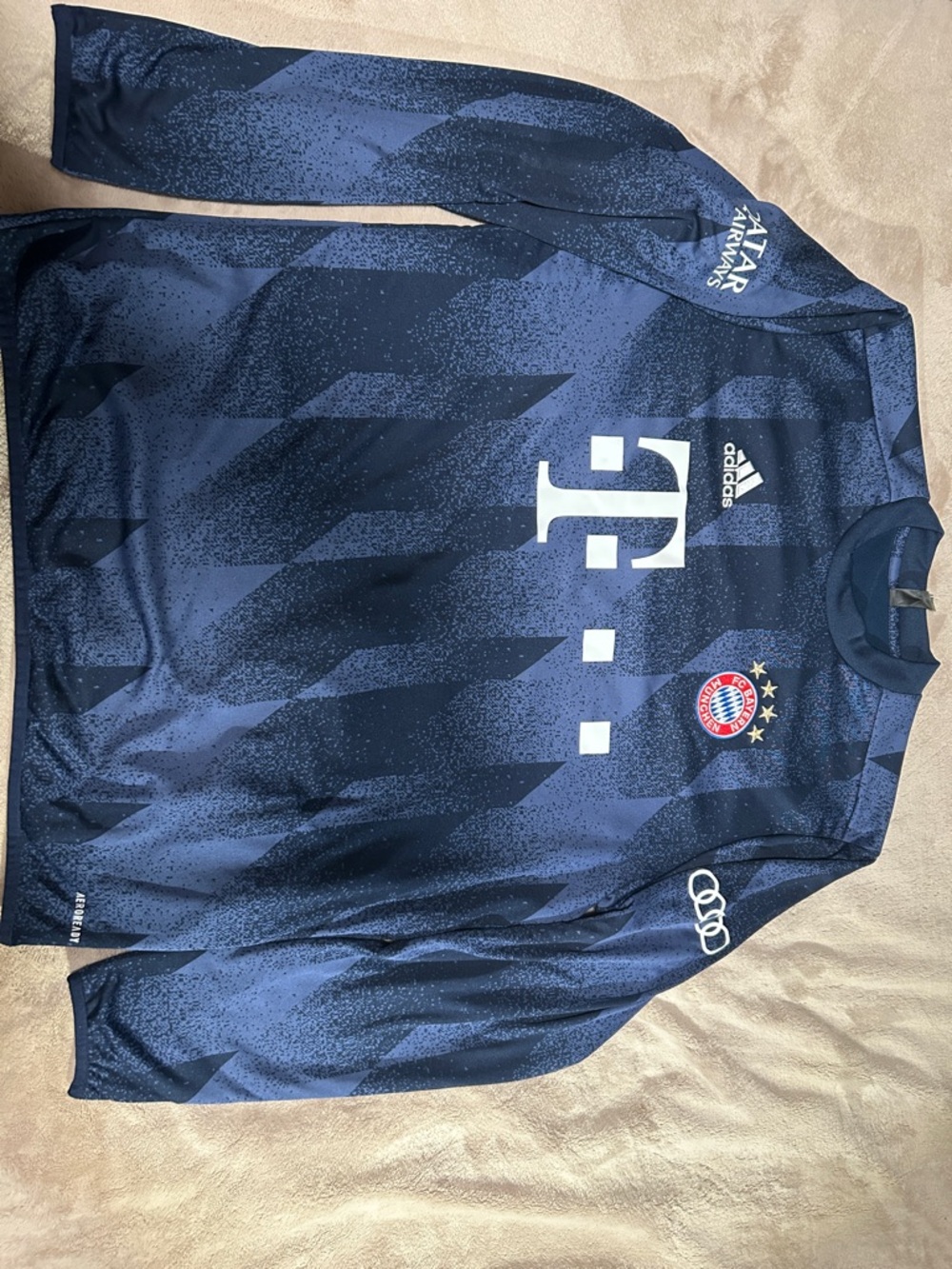 RARE Adidas FC Bayern München L/S Pre-Match Jersey Navy Geometric Qatar Audi